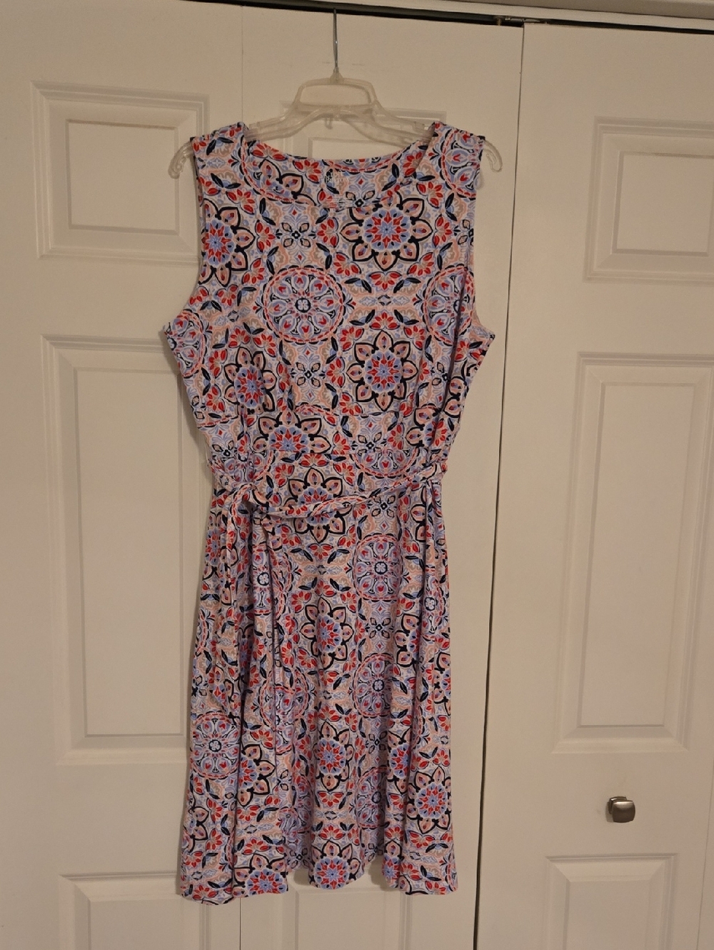 croft & barrow Sleeveless Midi Dress in Blue, Pink & Black Medallion Print
